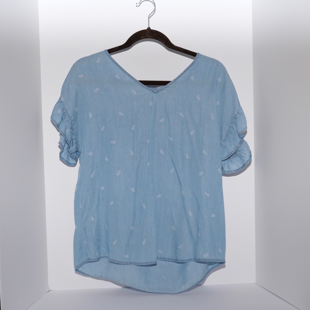 1250C blue blouse, with pineapple detail